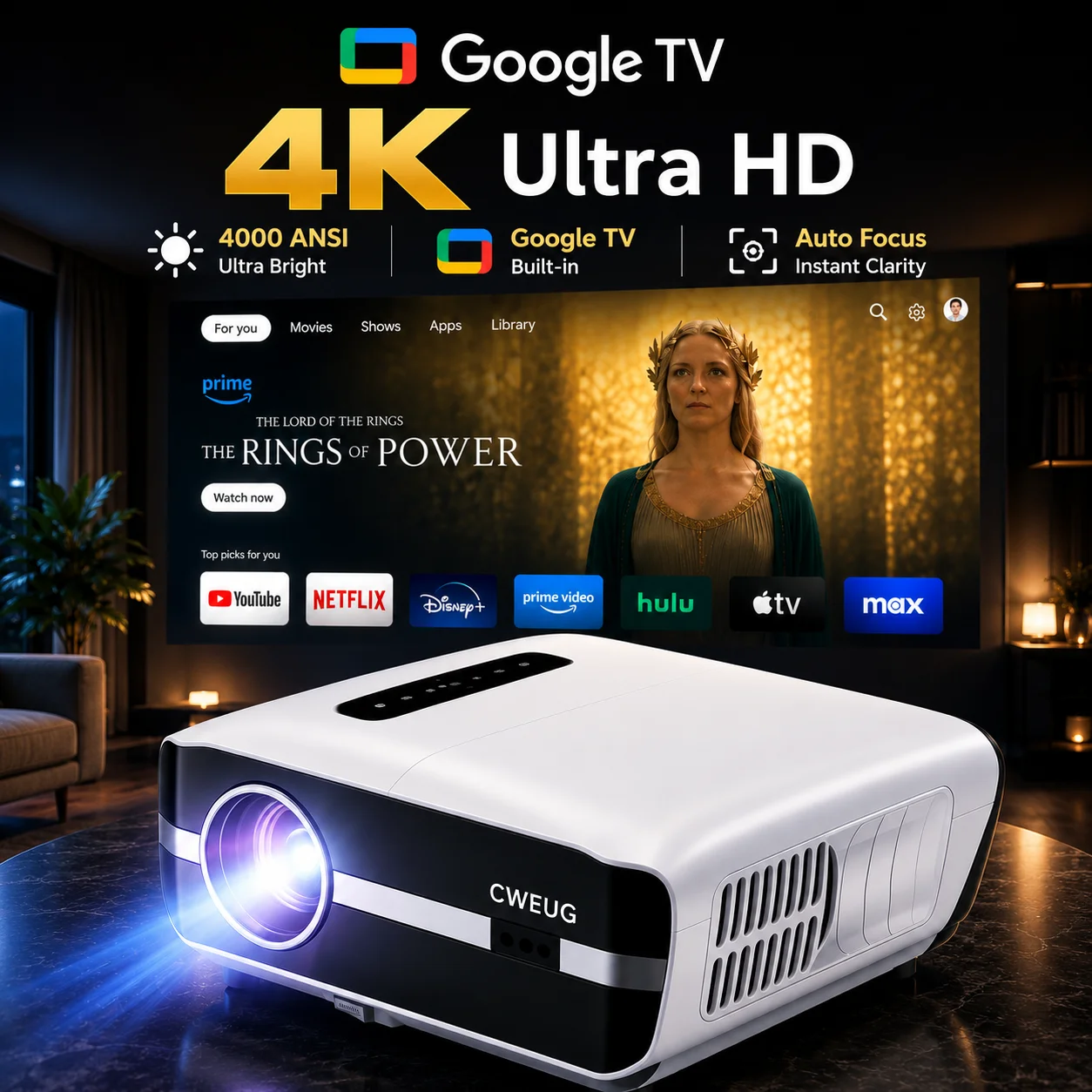 NewA9S 4k Projector Auto Focus - Electronics Home Gadgets recension och pris